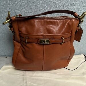 Coach Tan Leather Shoulder Bag with Gold Accents
